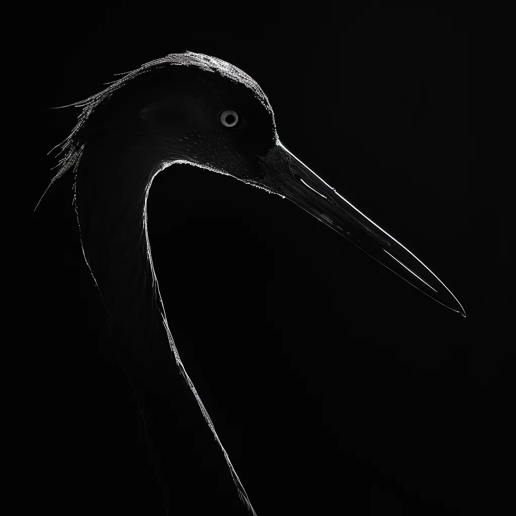 crane black white light face head mysterious silhouette photography