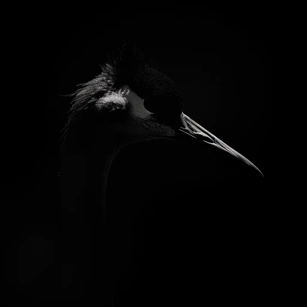 crane black white light head face mysterious silhouette photography