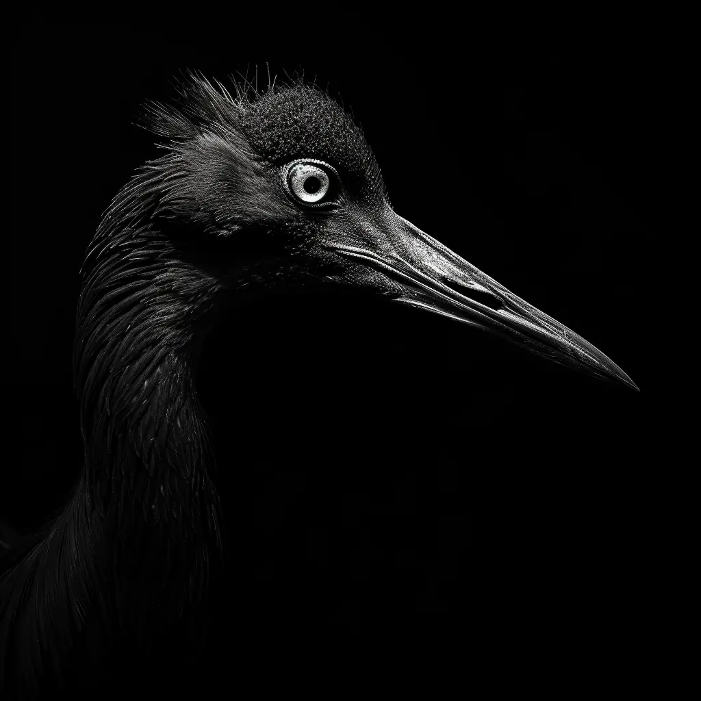crane black white light head face silhouette mysterious photography