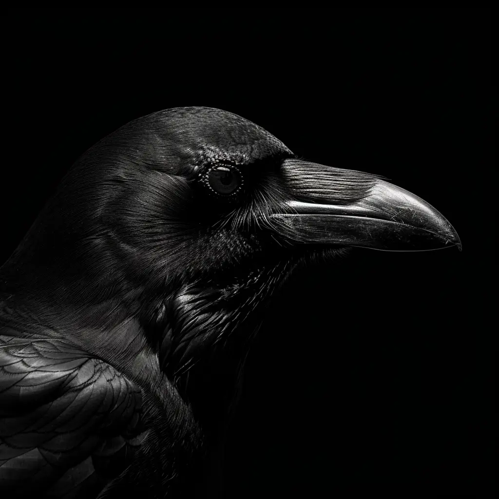 crow black white light face head silhouette mysterious photography