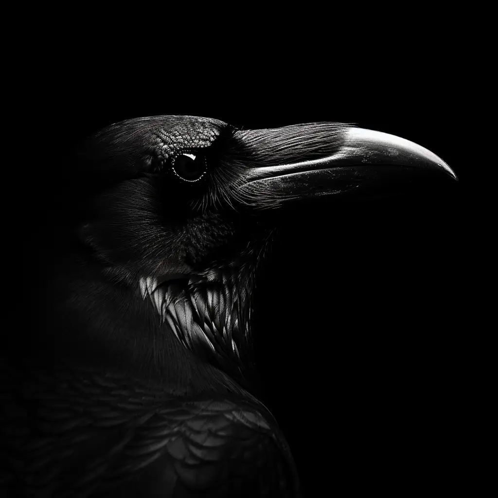 crow black white light head face mysterious silhouette photography