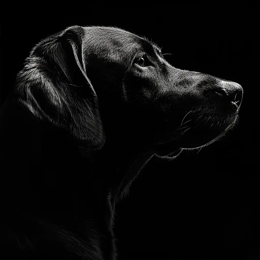 dog labrador black white light face head mysterious silhouette photography