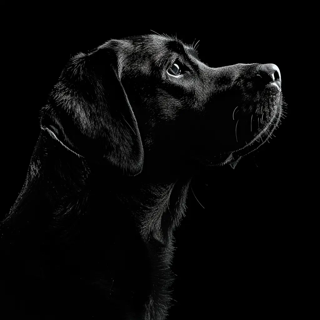 dog labrador black white light face head silhouette mysterious photography