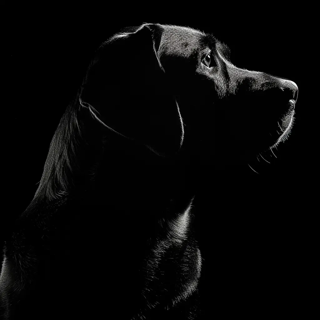 dog labrador black white light head face mysterious silhouette photography