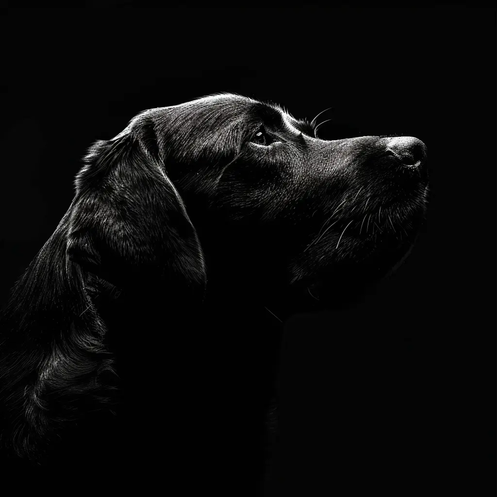 dog labrador black white light head face silhouette mysterious photography