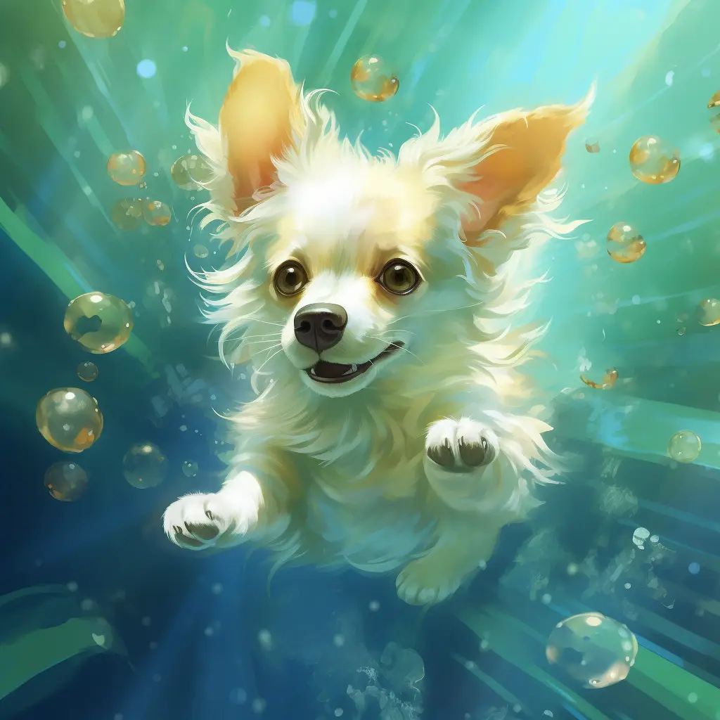 dog sea swim swimming underwater water oil painting