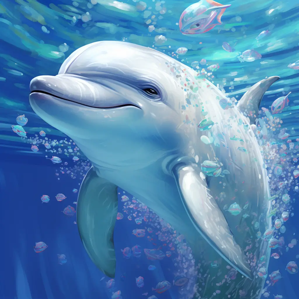 dolphin sea swim swimming water underwater oil painting