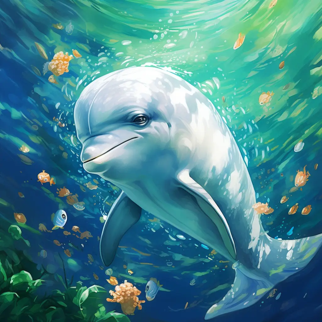 dolphin swim sea swimming underwater water oil painting