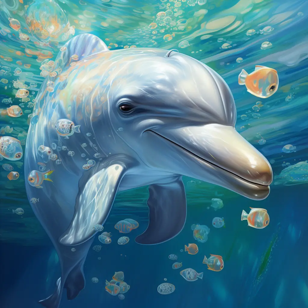 dolphin swim sea swimming water underwater oil painting