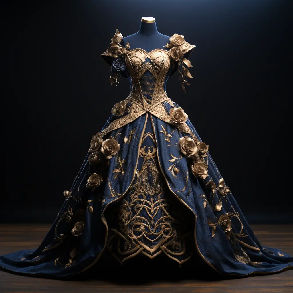 dress wedding noble regal costume designing gold blue