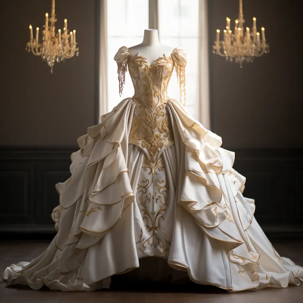 dress wedding noble regal costume designing gold white