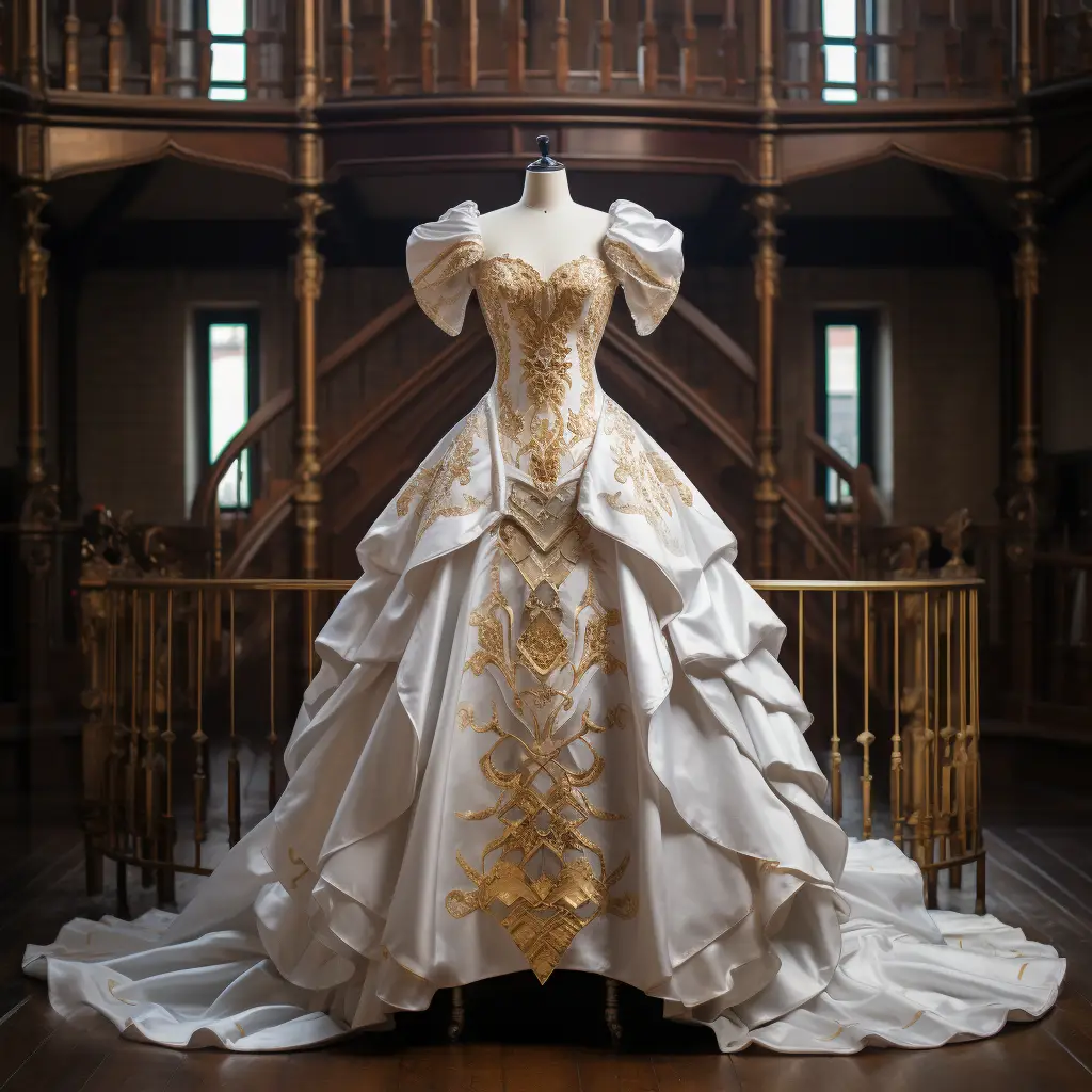 dress wedding noble regal costume designing white gold