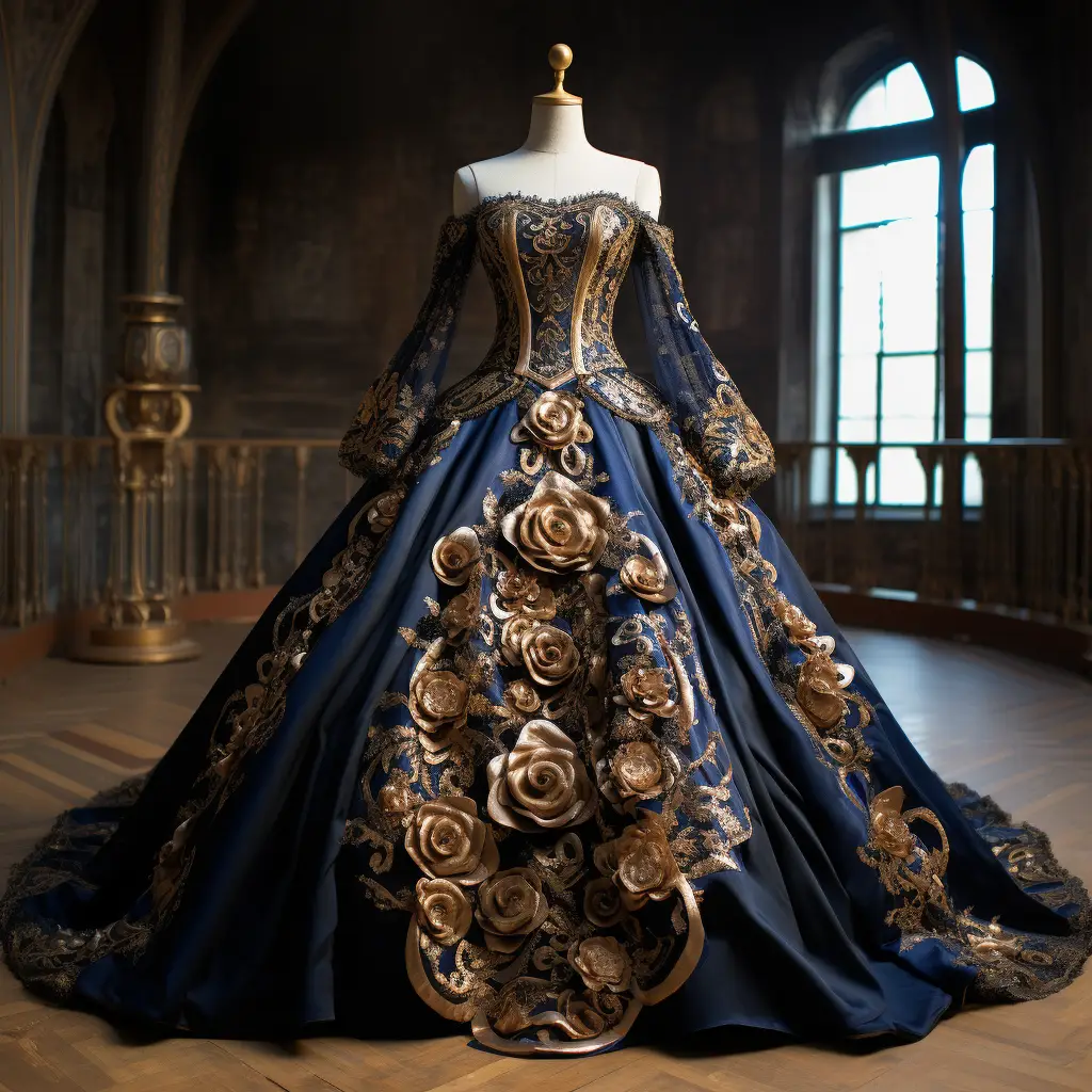 dress wedding regal noble costume designing blue gold