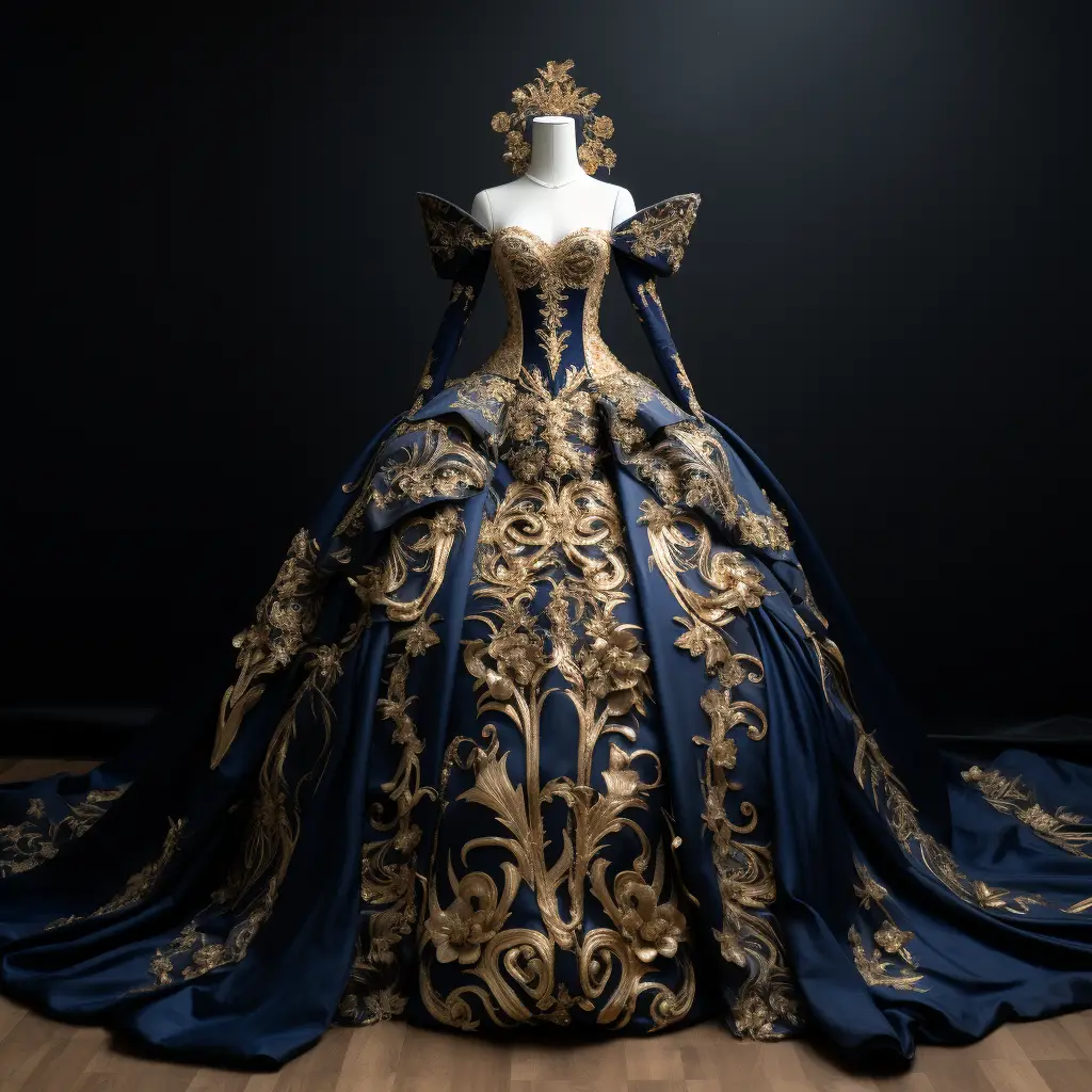 dress wedding regal noble costume designing gold blue