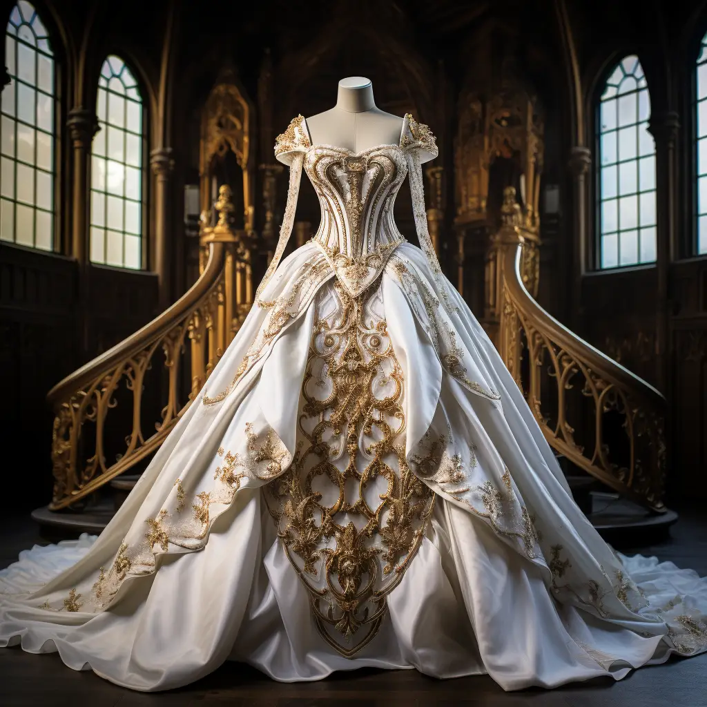 dress wedding regal noble costume designing gold white