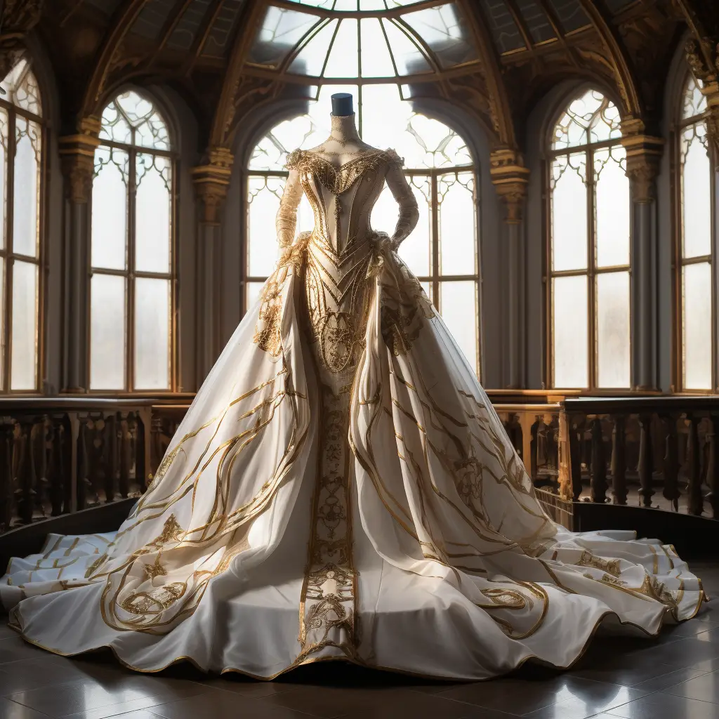 dress wedding regal noble costume designing white gold