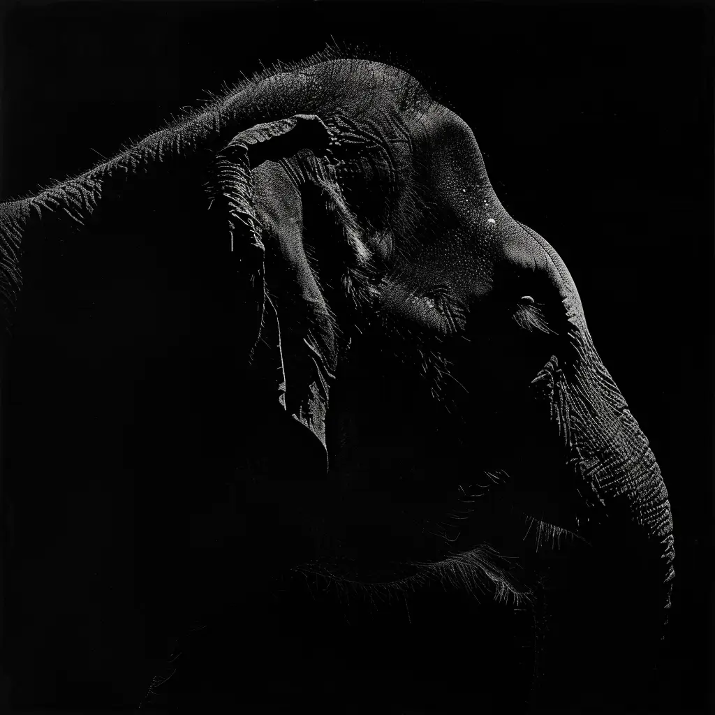 elephant black white light face head mysterious silhouette photography