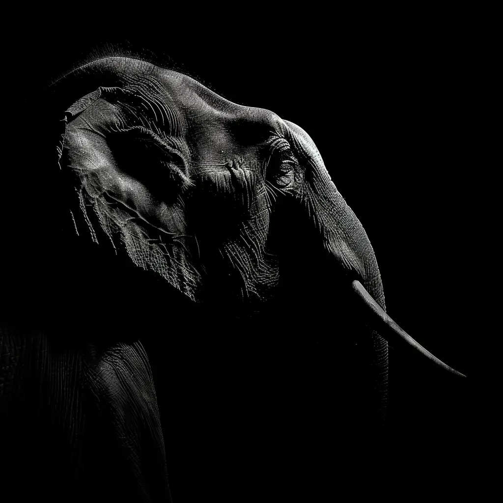 elephant black white light face head silhouette mysterious photography