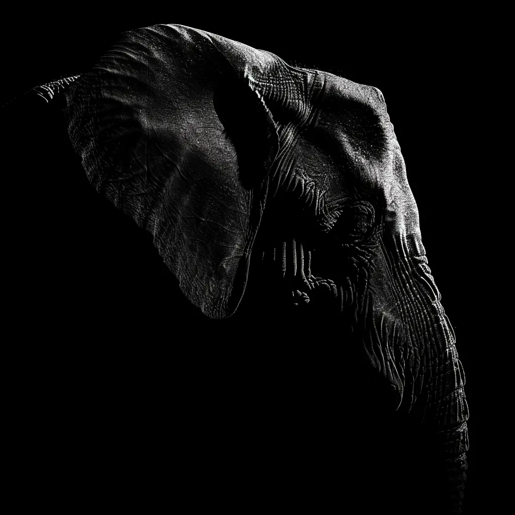 elephant black white light head face mysterious silhouette photography