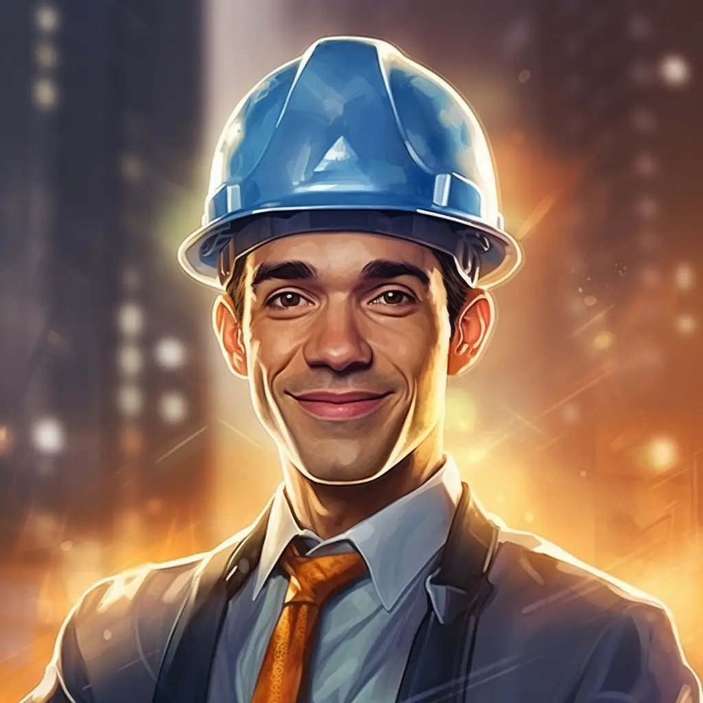 engineer construction man cartoon illustration painting portrait face