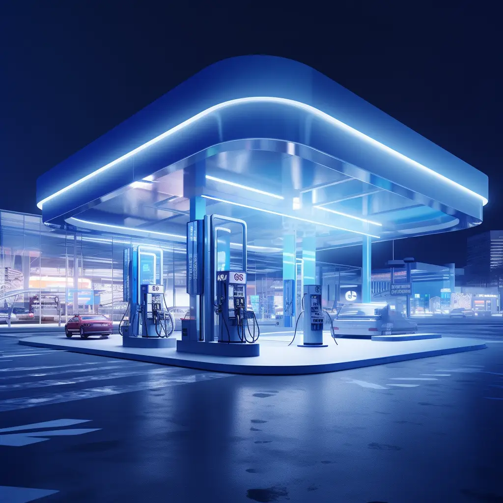 gas petrol station scene blue technology model 3D