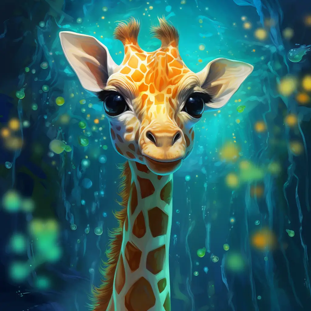 giraffe sea swim swimming water underwater oil painting
