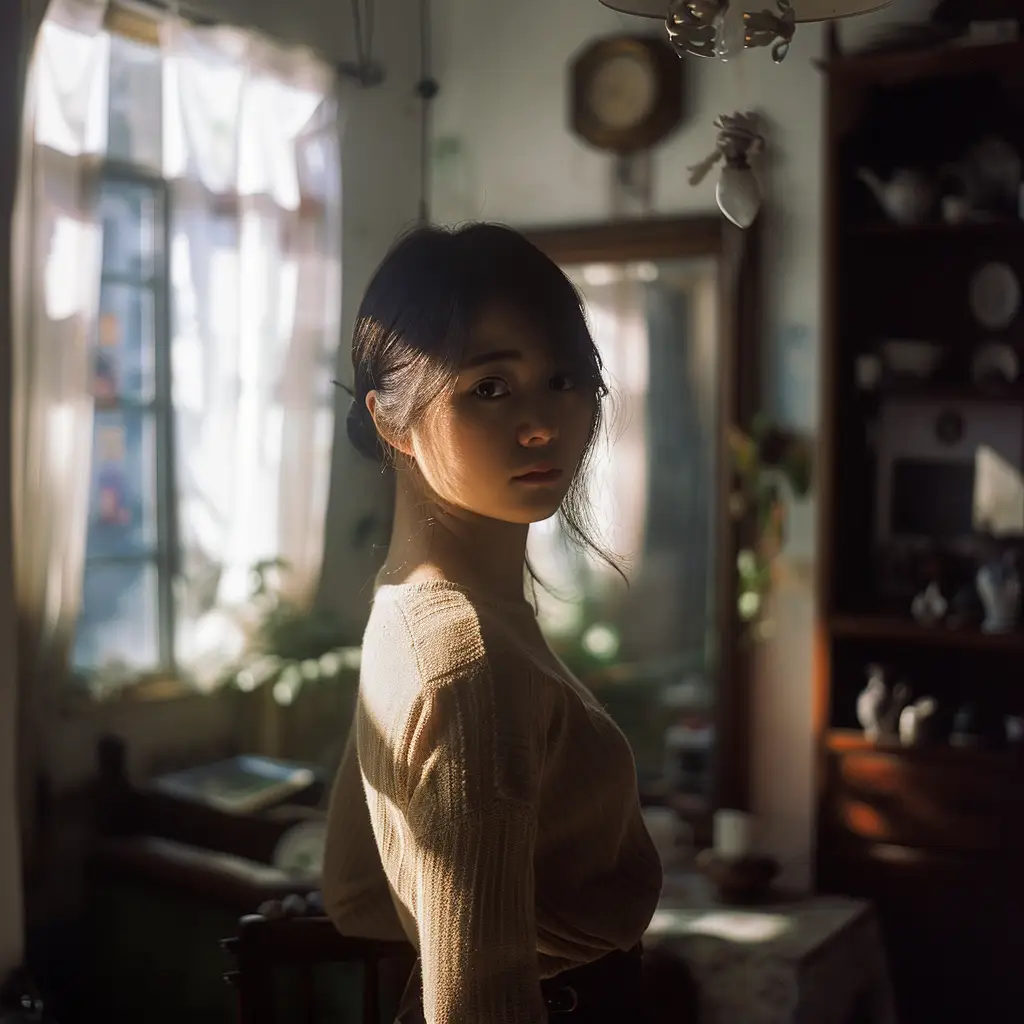 girl Asian sunshine light room photography portrait