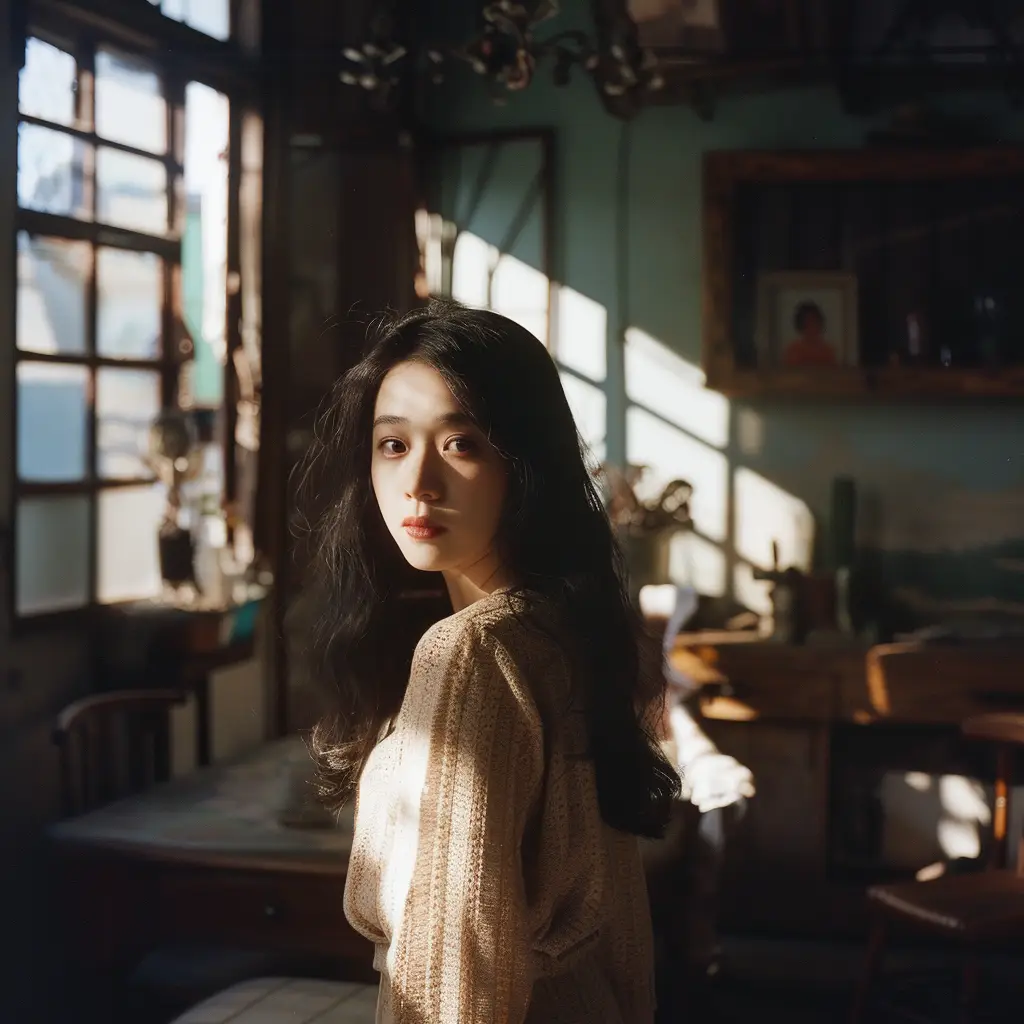 girl Asian sunshine light room portrait photography