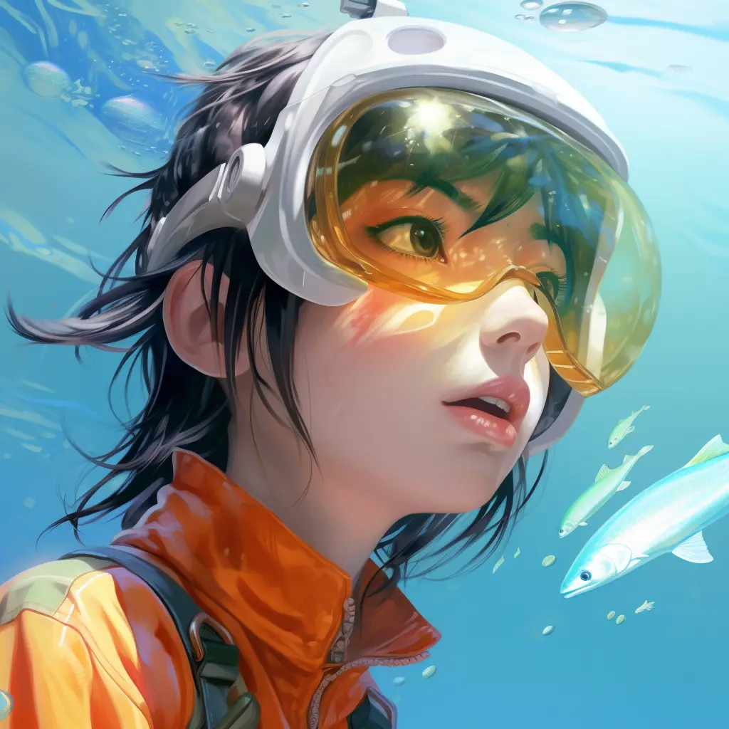 girl swim swimming glasses sea water goggles painting woman portrait