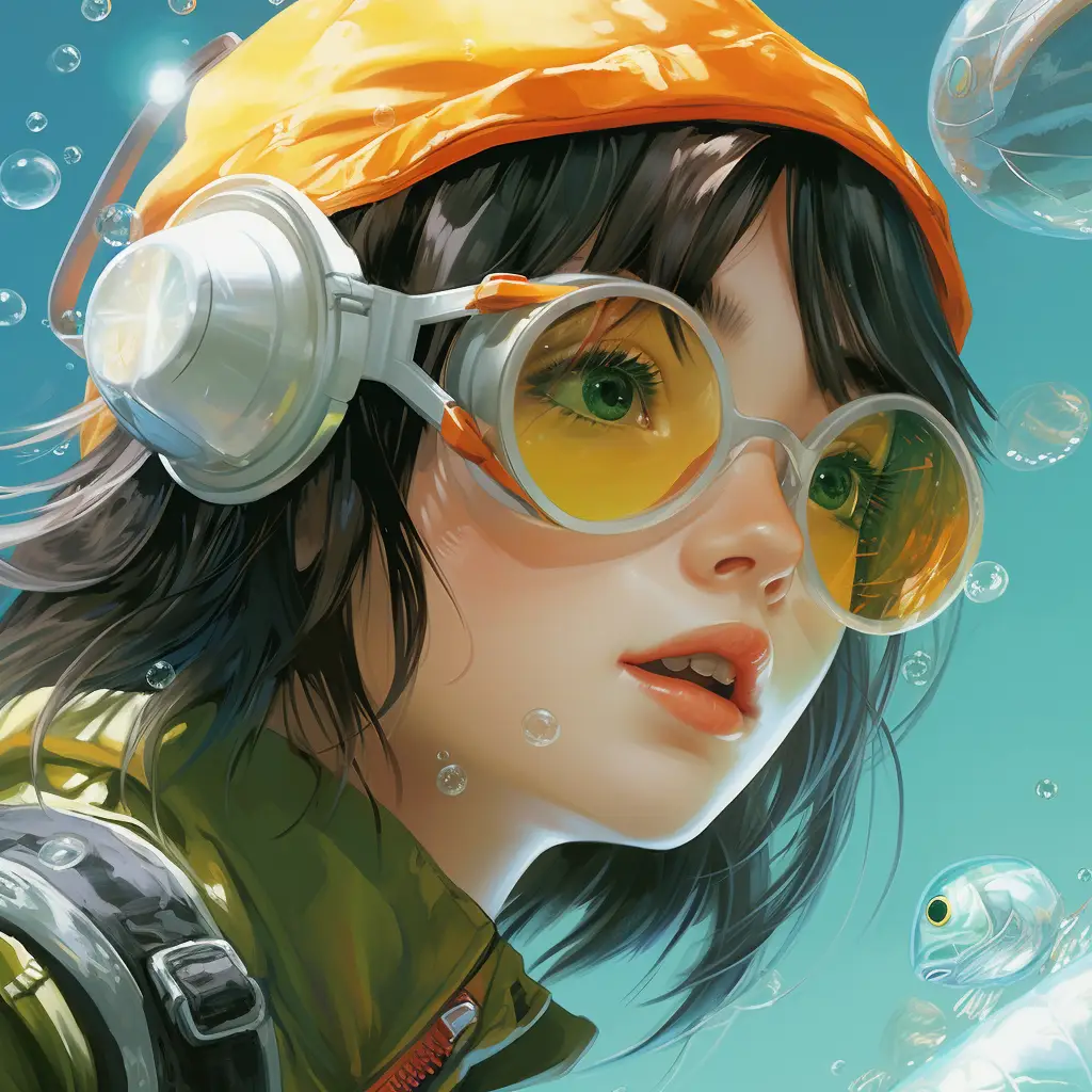 girl swim swimming glasses sea water goggles portrait painting woman