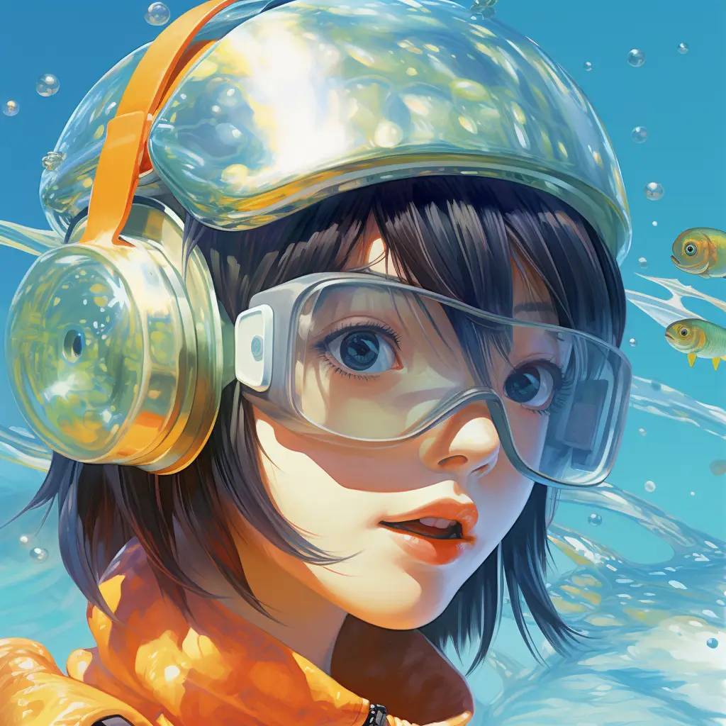 girl swim swimming glasses water sea goggles portrait painting woman