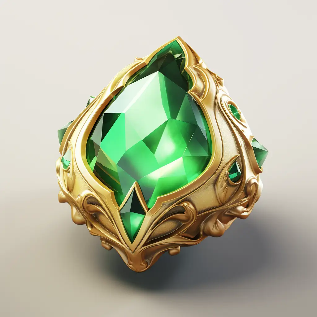 green gemstone sorcerer stone precious icon 3D material UI game golden art gold