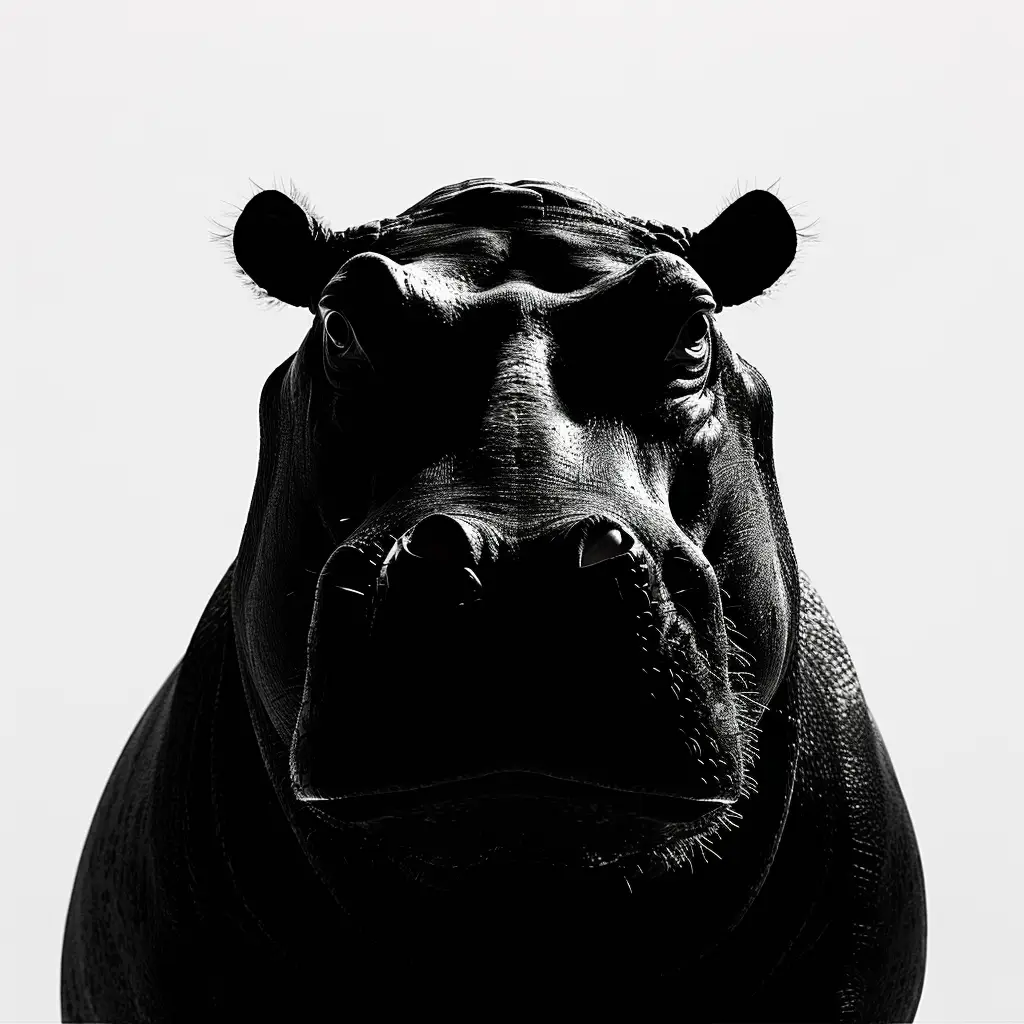 hippo front black white light face head mysterious silhouette photography