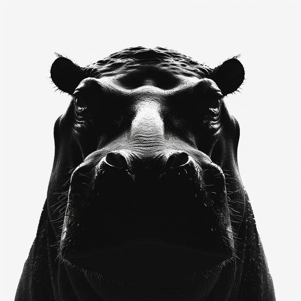 hippo front black white light face head silhouette mysterious photography