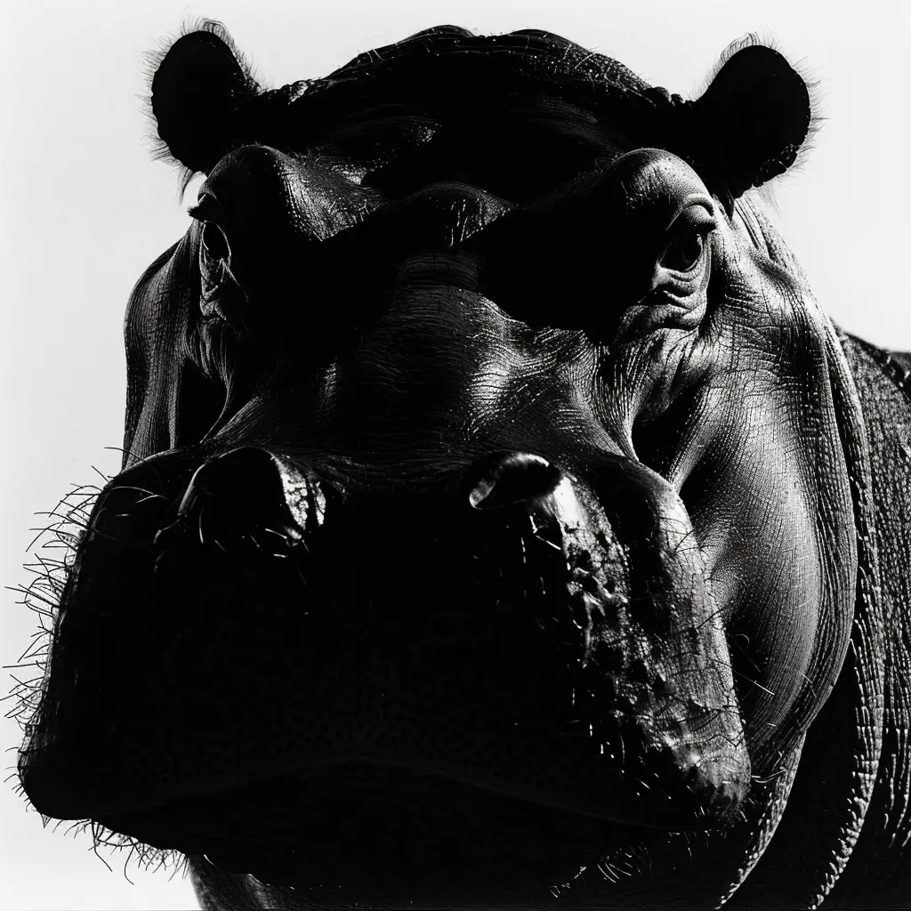 hippo front white black light face head mysterious silhouette photography