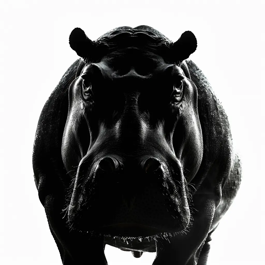 hippo front white black light face head silhouette mysterious photography
