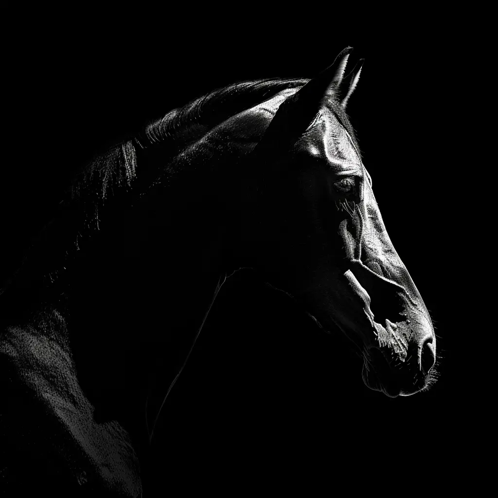 horse black white light face head silhouette mysterious photography
