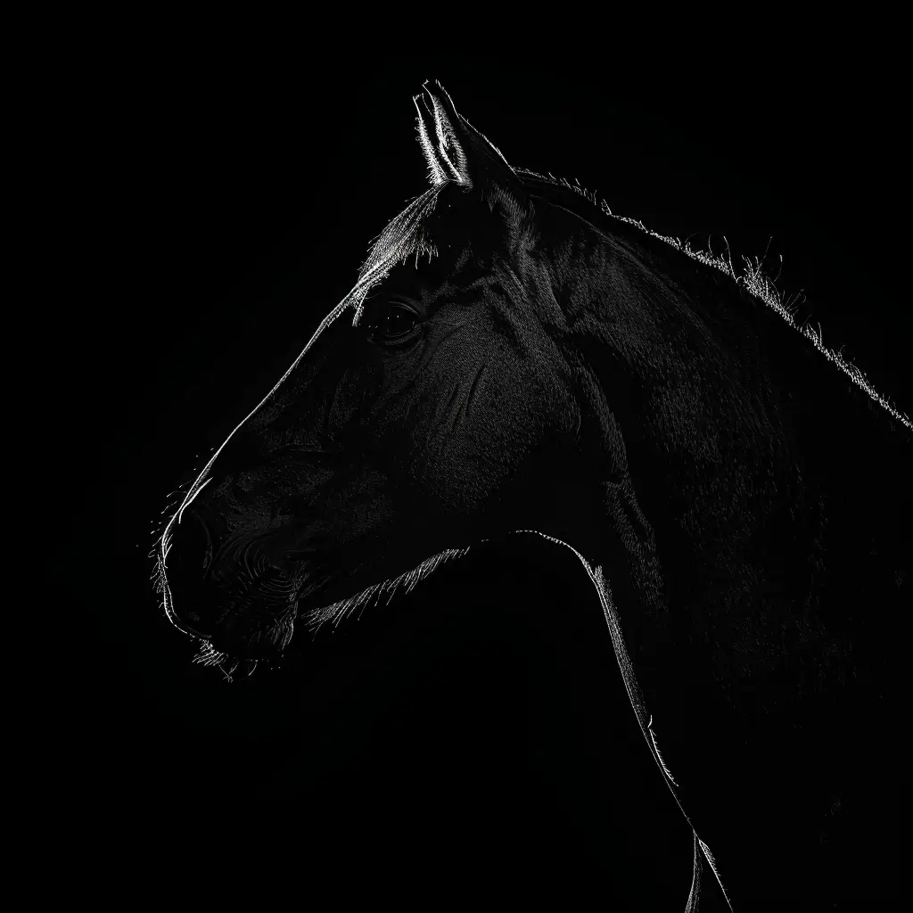 horse black white light head face mysterious silhouette photography