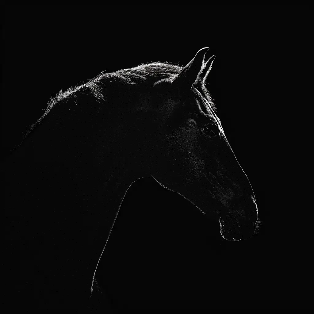 horse black white light head face silhouette mysterious photography