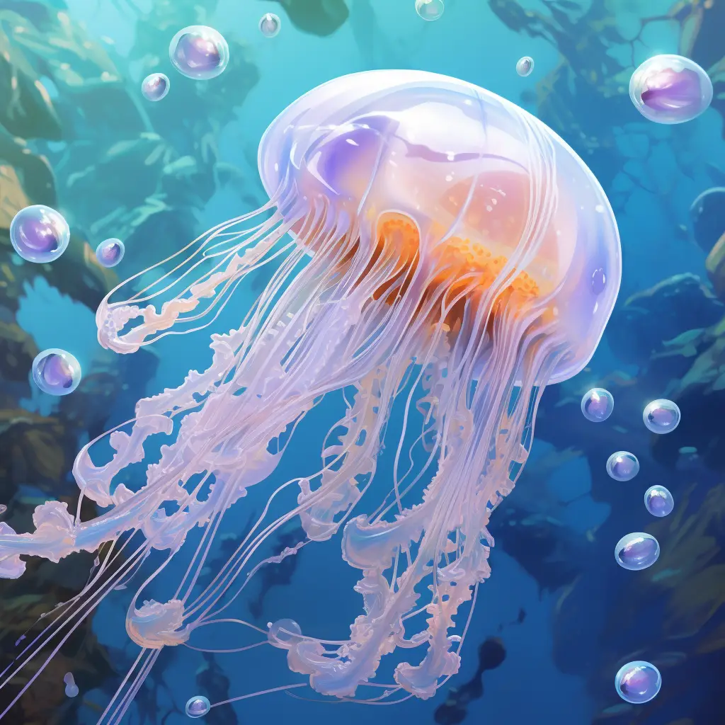 jellyfish acaleph medusa swim sea swimming water underwater oil painting