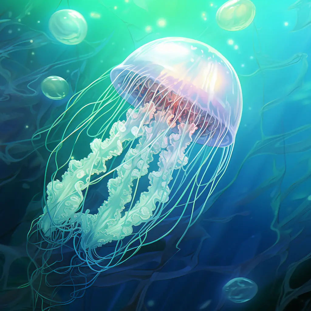 jellyfish acaleph medusa swim sea water swimming underwater oil painting