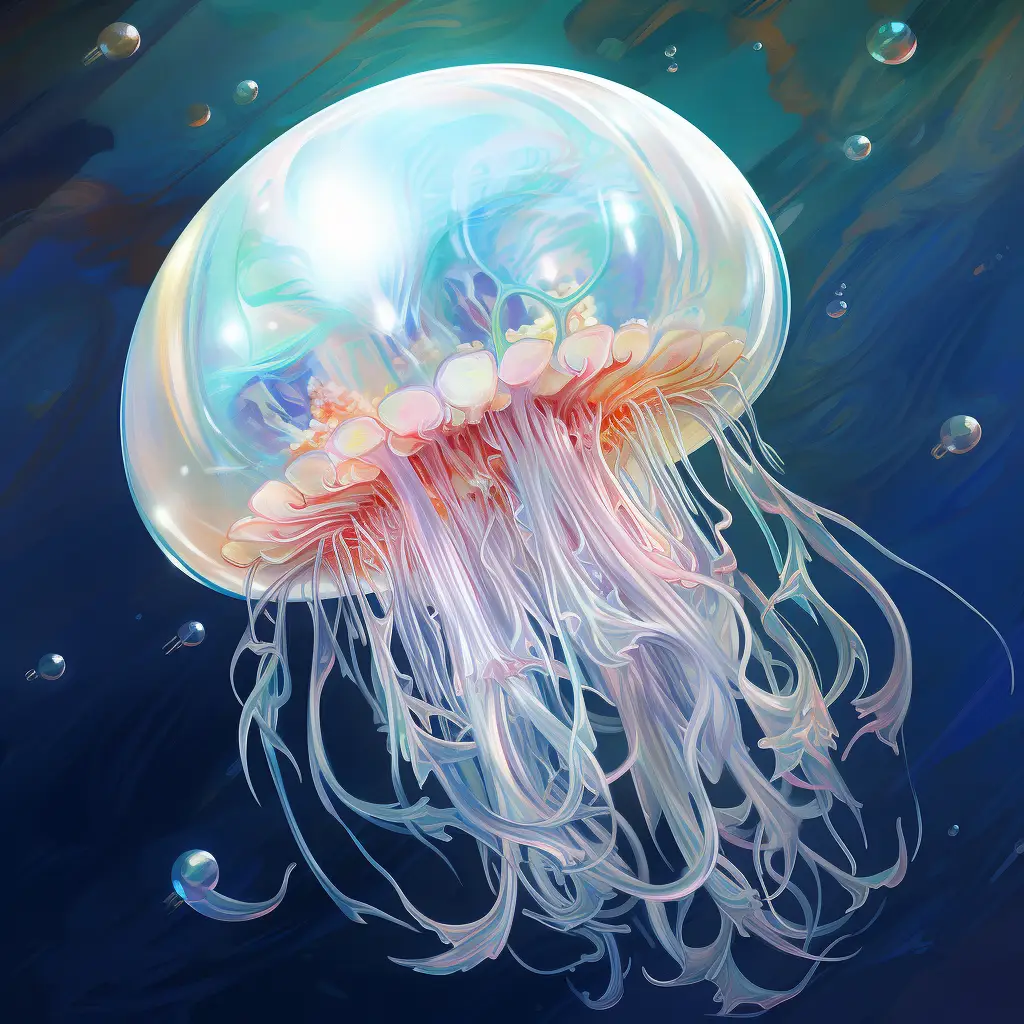 jellyfish medusa acaleph swim sea swimming water underwater oil painting