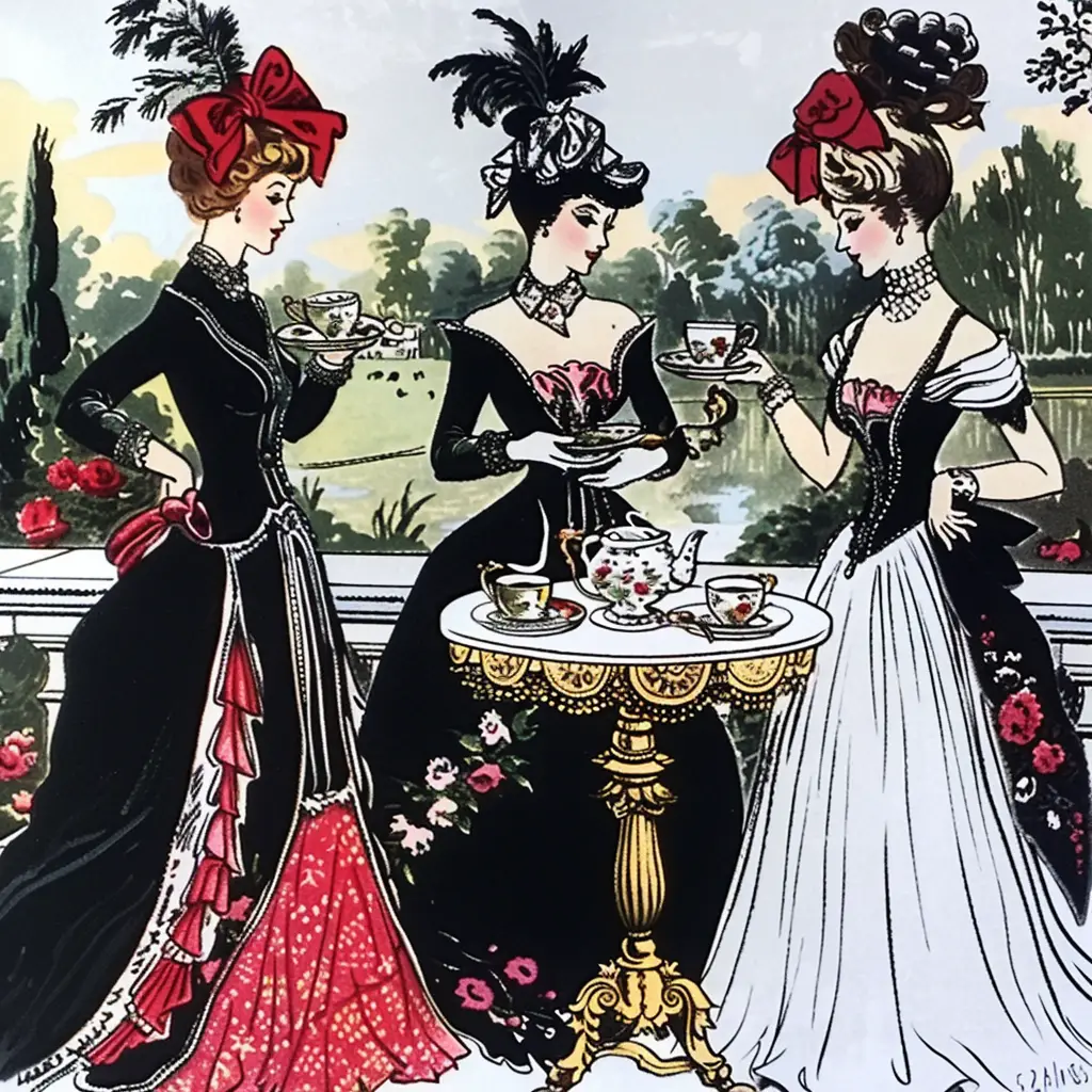 lady noble ladies retro villa leisure illustration afternoon tea