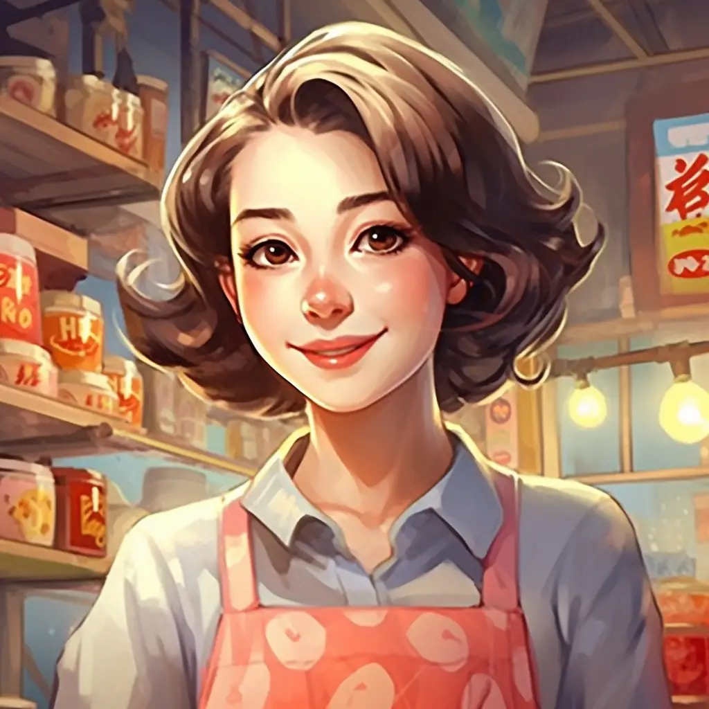 lady woman housewife supermarket cartoon illustration painting portrait face