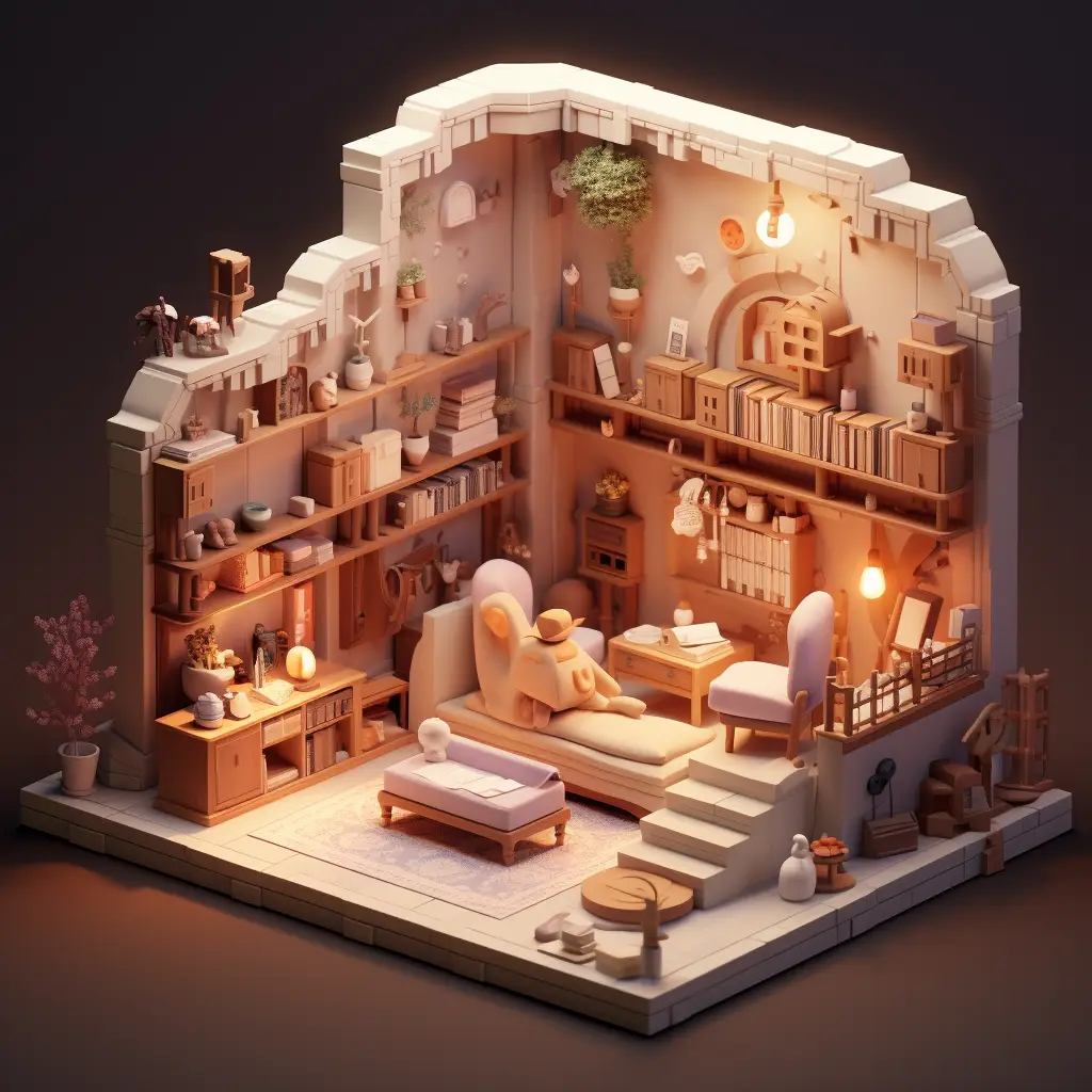 library book C4D 3D model space scene