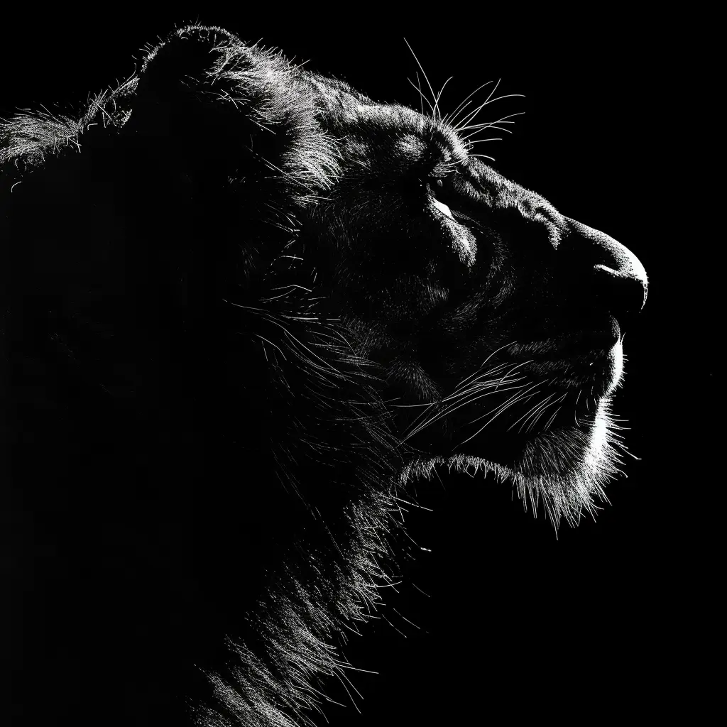 lion black white light face head mysterious silhouette photography