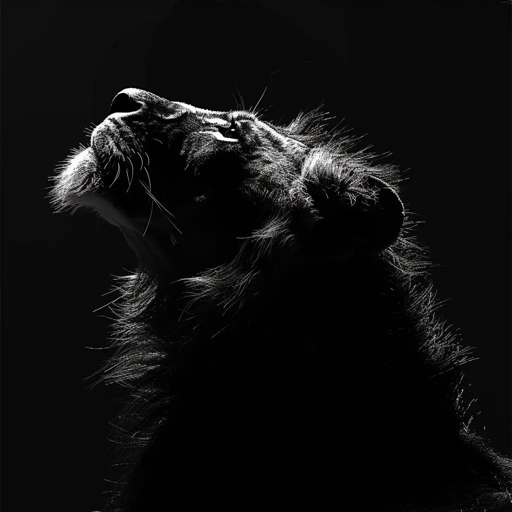 lion black white light face head silhouette mysterious photography