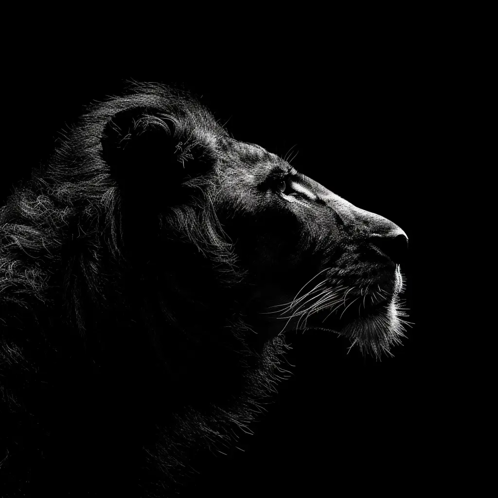 lion black white light head face mysterious silhouette photography
