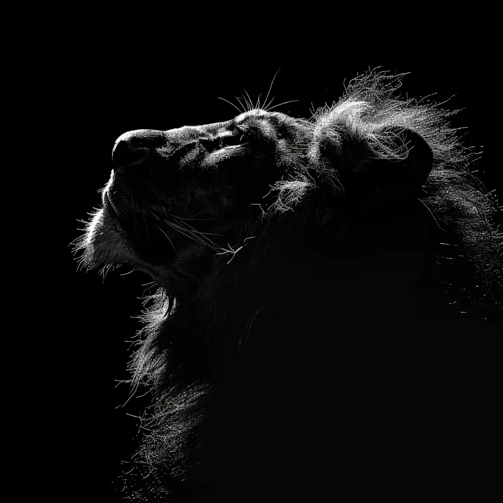 lion black white light head face silhouette mysterious photography