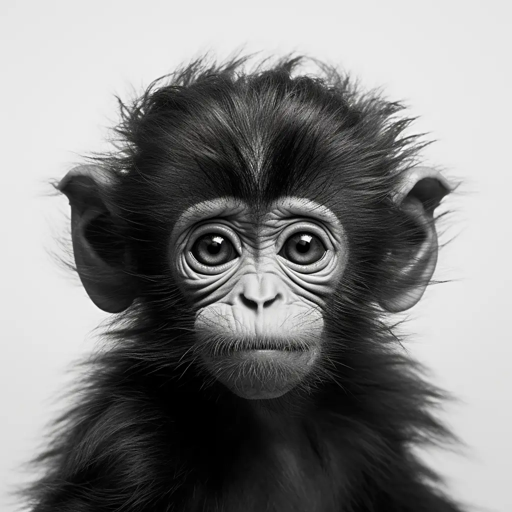 little monkey ape baby black white photography face head silhouette front